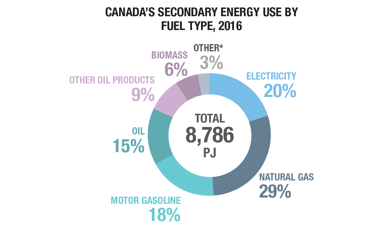 Canada’s Secondary Energy Use by Fuel Type, 2016.
