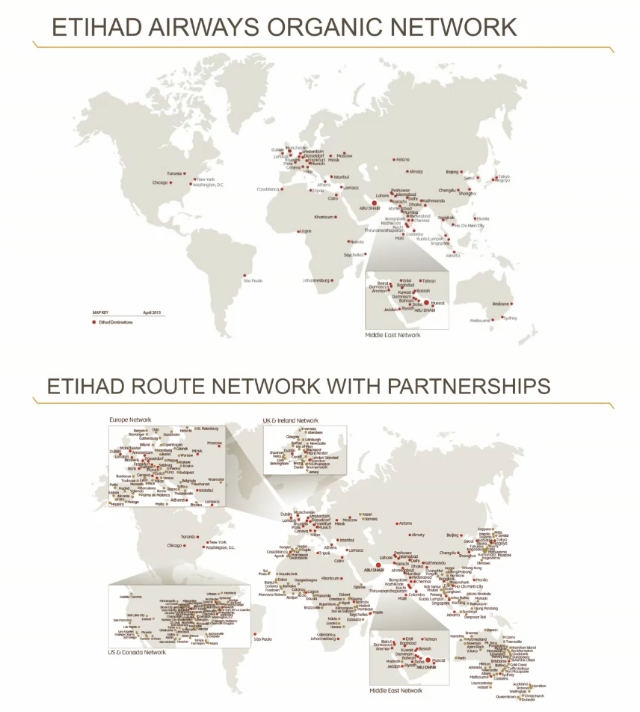 Etihad’s Organic and Route Network with partnerships.