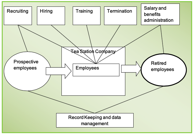 The process flow diagram for human resource activities.