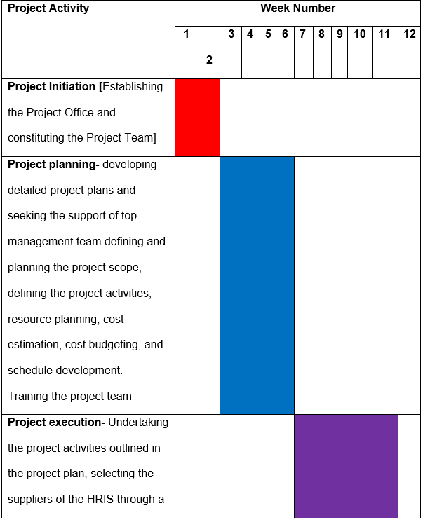 Bar chart - project schedule.