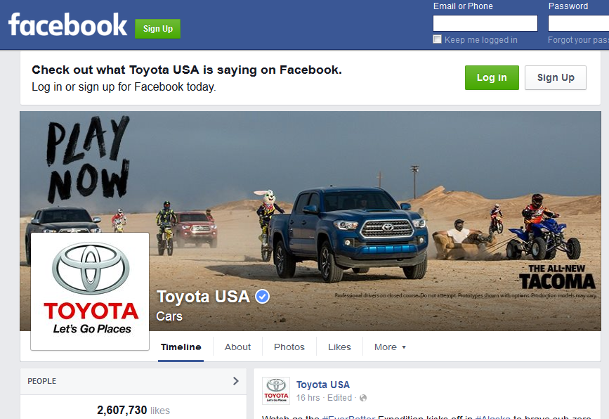 The Facebook Page of Toyota USA