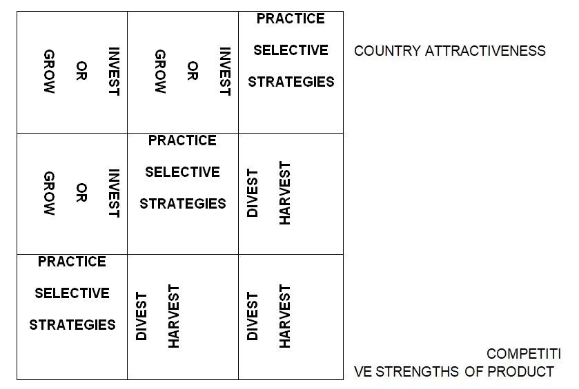 Portfolio Matrix for plotting products by a country that can be used to make international business decisions.