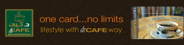 Dr. Café’s card with its catch phrase brand, “one card…no limits”.