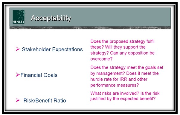 Criteria for Assessing Acceptability