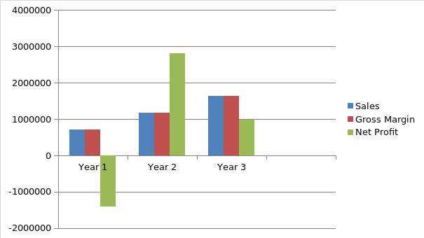 Graph representing financial forecast for the first three years