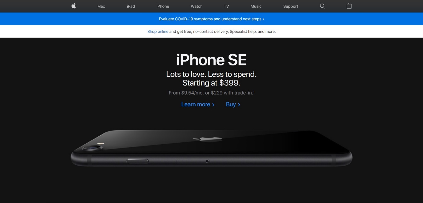 The first screen of Apple’s homepage