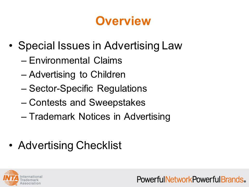 Appendix 1: Issues in advertisement law