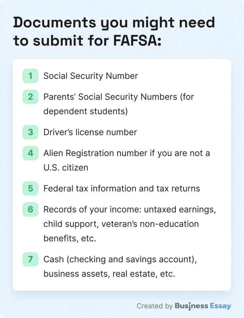 Documents you may need for FAFSA.