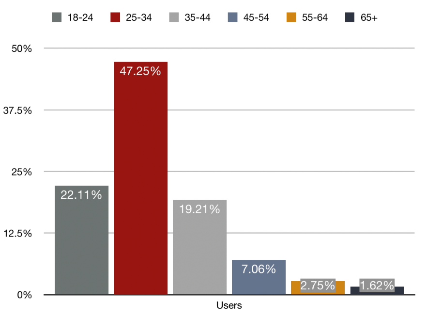 Number of users according to age groups