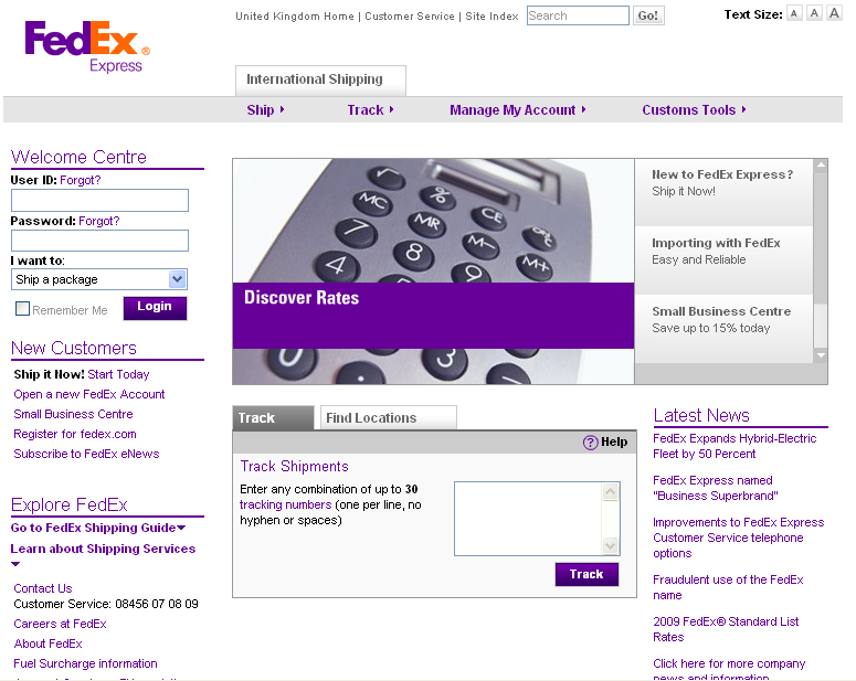 FedEx Home Page.