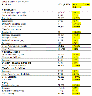 Balance sheet of 2008