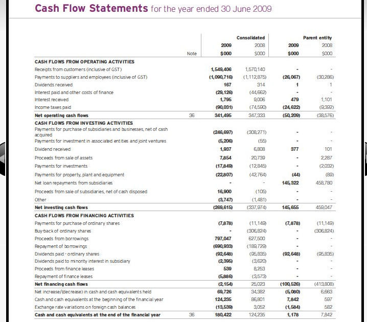 Cash flow statements