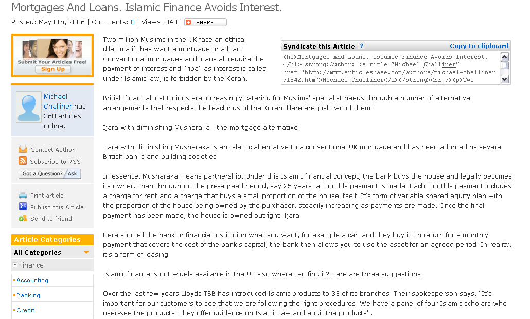  Mortgages and loans. Islamic finance avoids interest