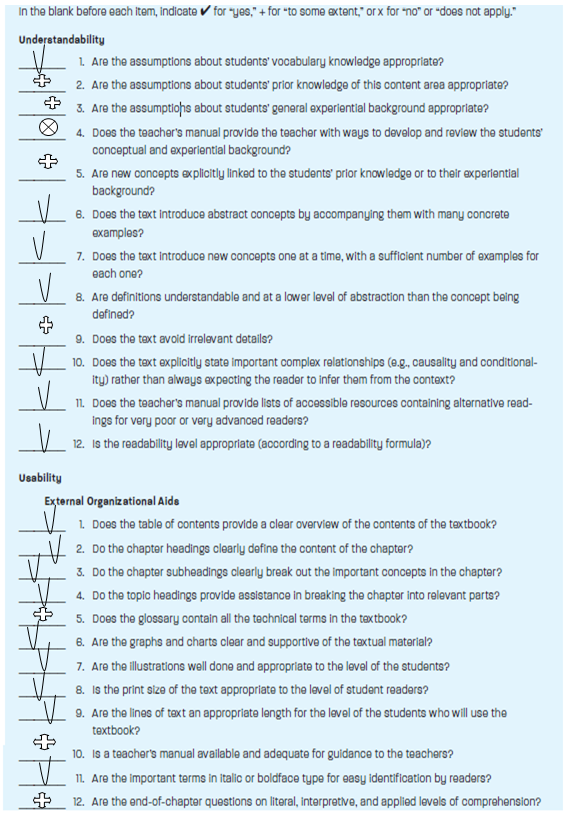 General Textbook Readability Checklist