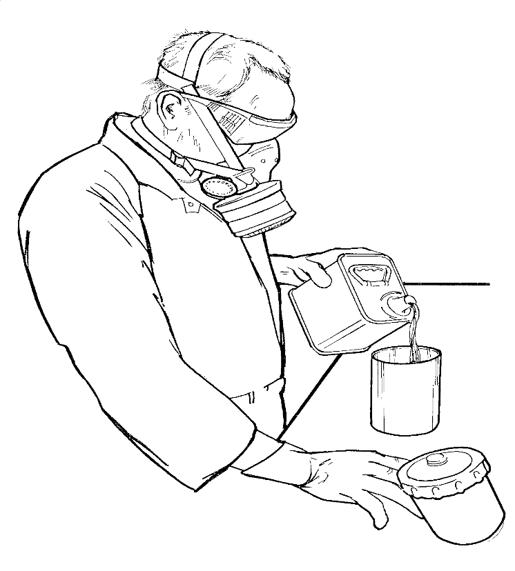 An illustration of usage of protective clothing in the workshop in other to avoid contact with harmful substances or materials such as corrosive chemicals.