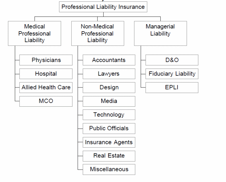 Professional liability divisions and sub-divisions