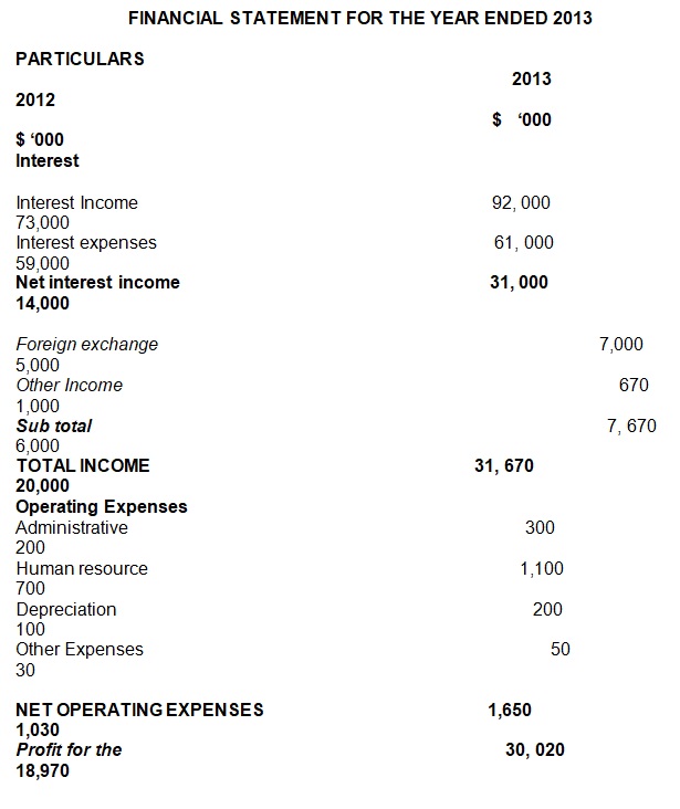 Financial Statement for the Year ended 2013