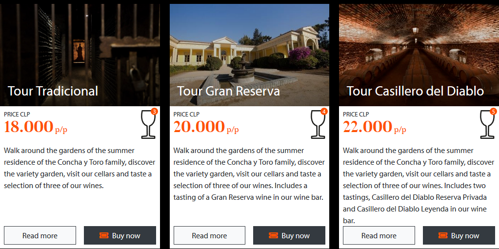 Some of the winery tours offered by Concha Y Toro. 