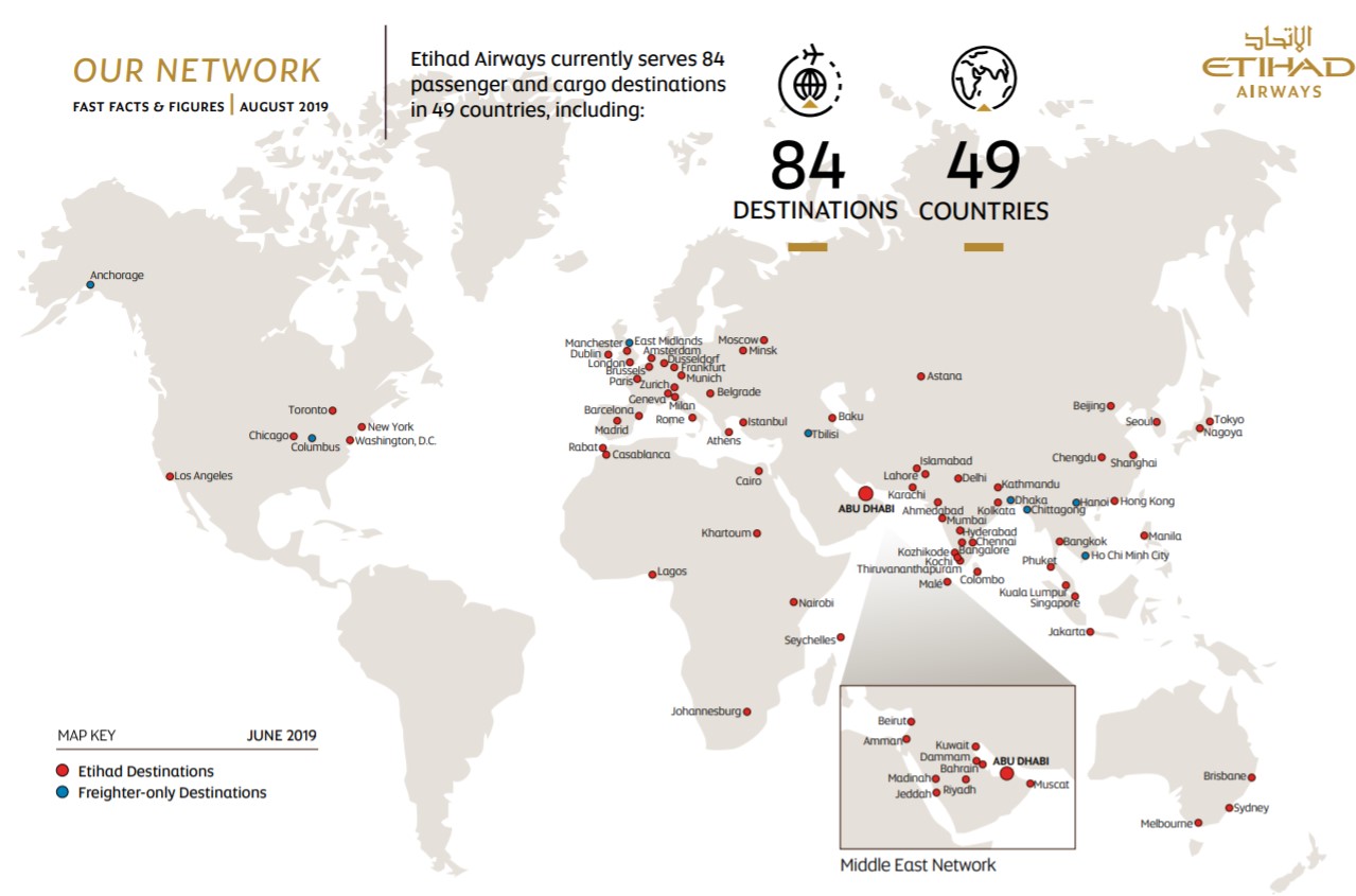 Global outreach of Etihad Airways