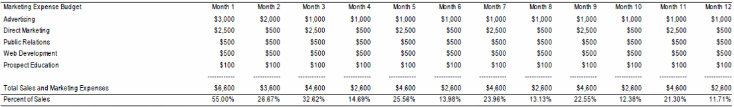 Marketing Expenditure Plan