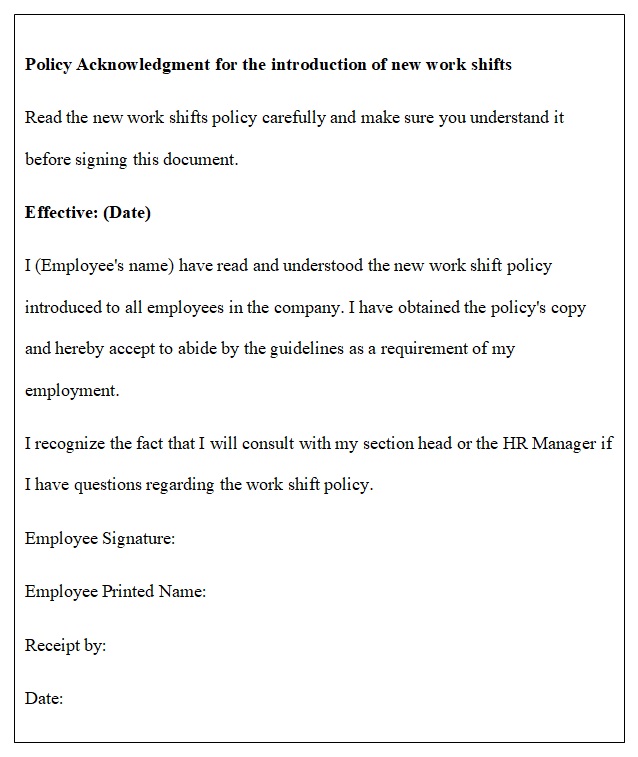 Employee acknowledgment form.