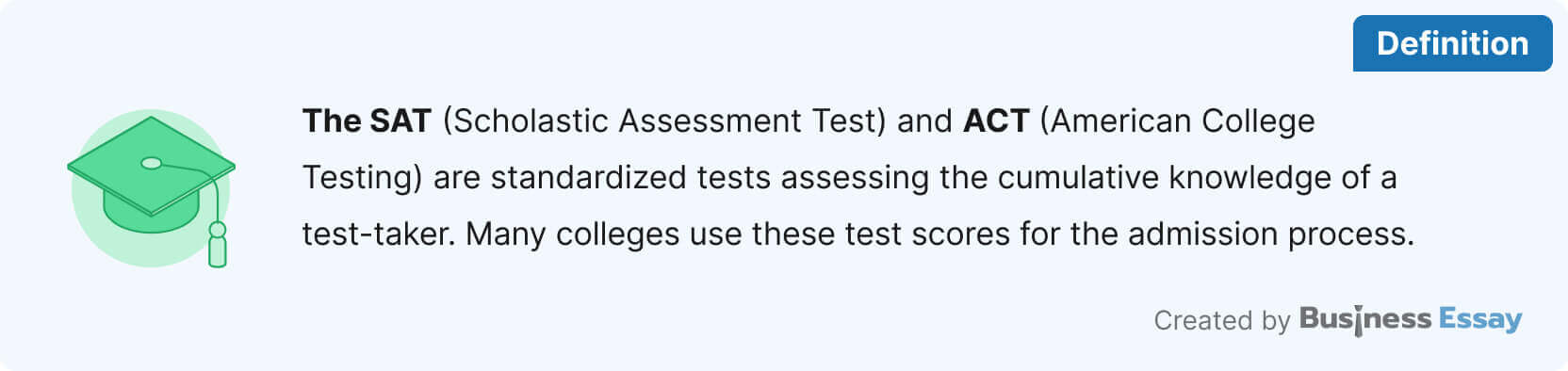 The picture provides introductory information about the SAT & ACT tests.