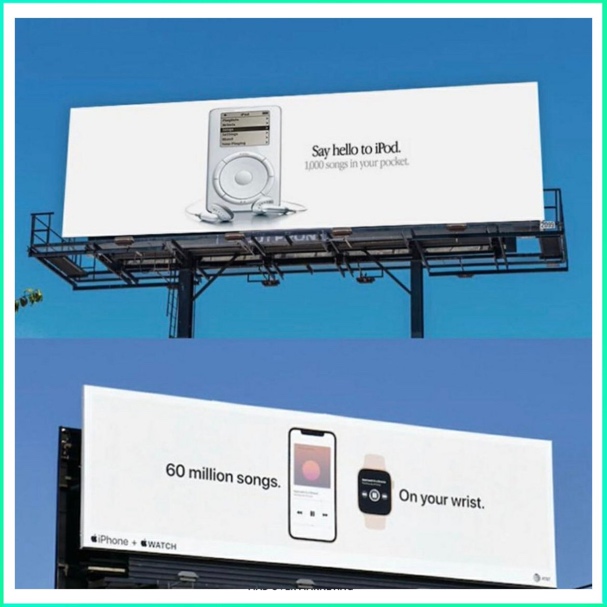 Comparison of Two Apple Banner Ads 19 Years Apart.