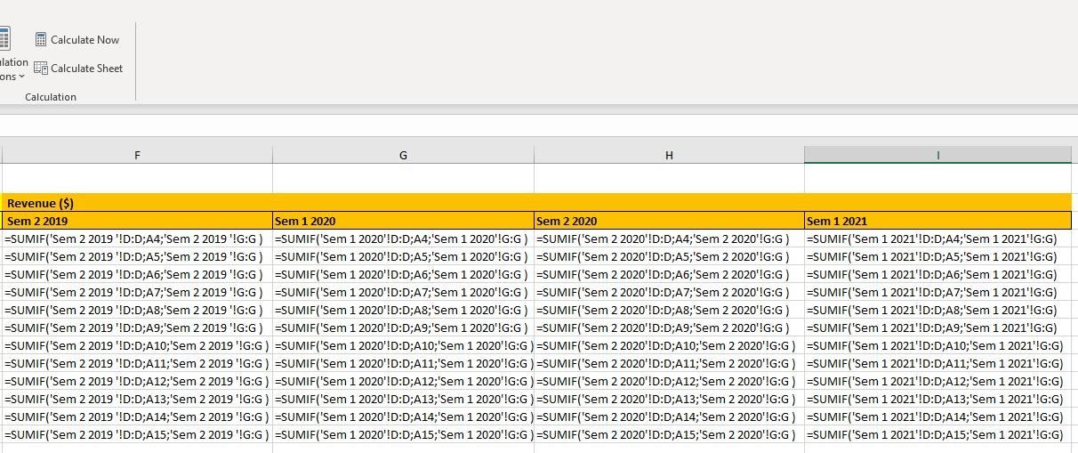 Screen shots of calculations