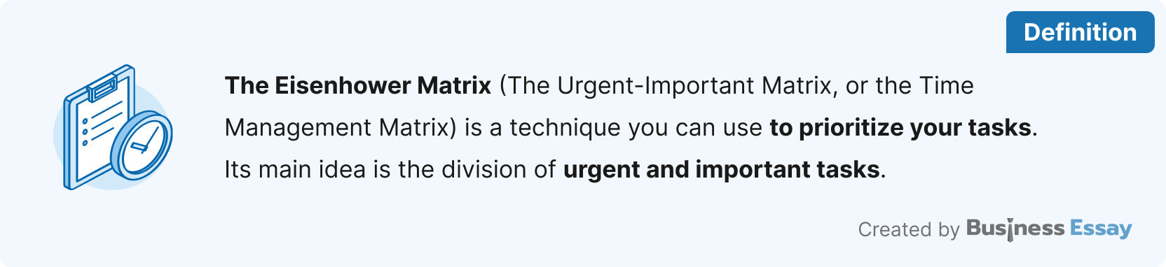 The picture provides the introductory definition about the Eisenhower Matrix.