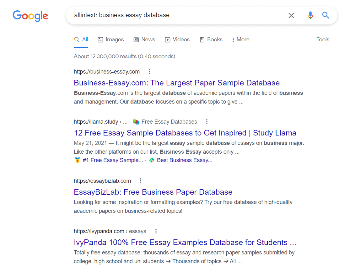 The screenshot shows the search results page for the keywords search.