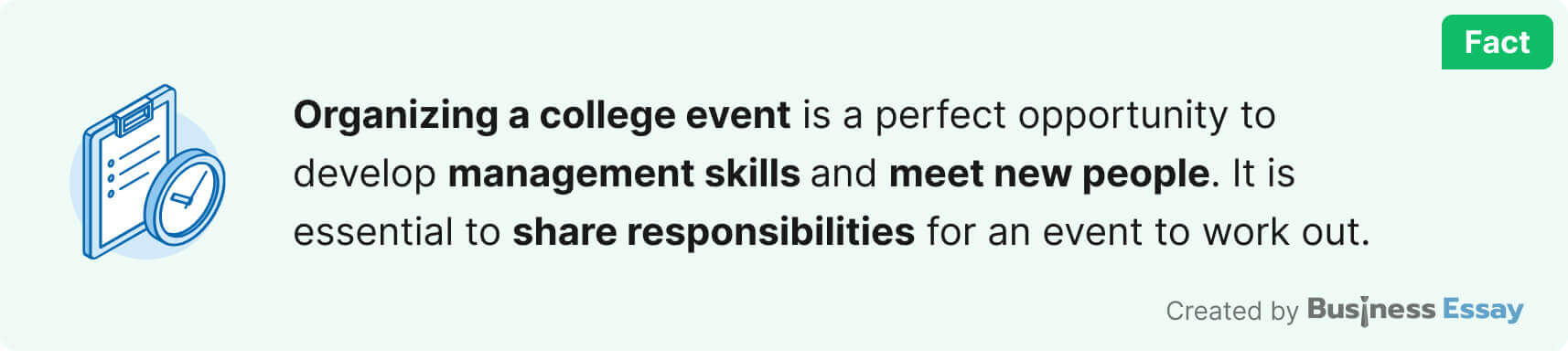 The picture lists the benefits of college event planning for students.