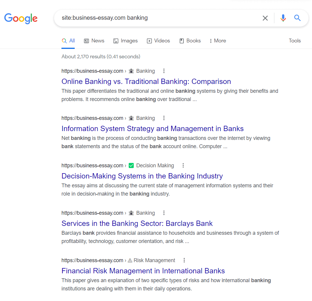 The screenshot shows the search results page for the site search.