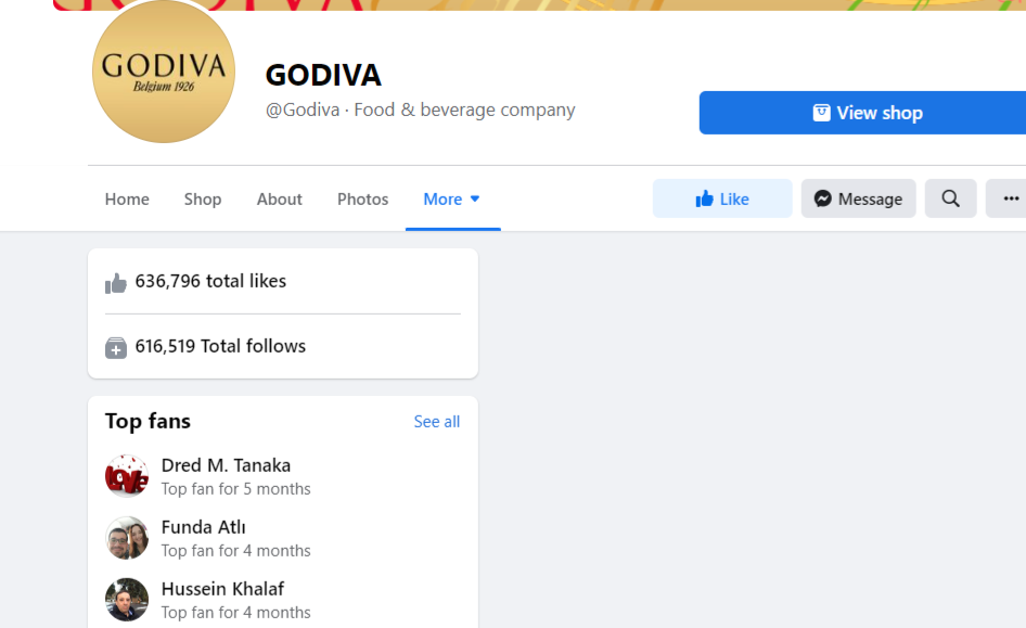 Godiva Facebook page