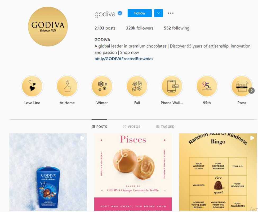 Godiva Instagram page