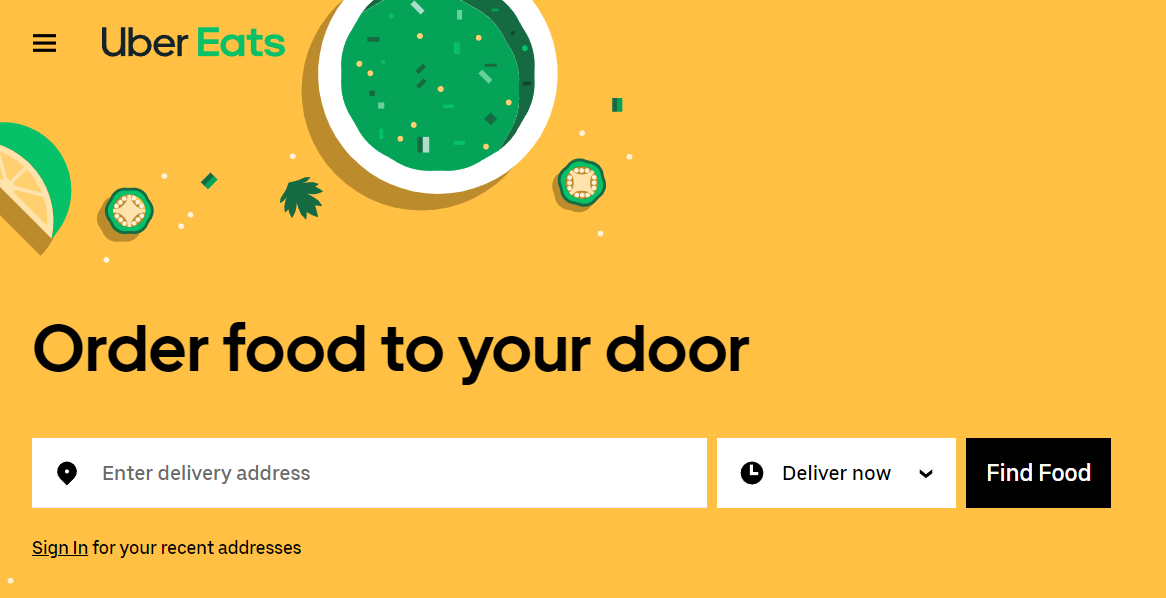 Main Page of Uber Eats Website