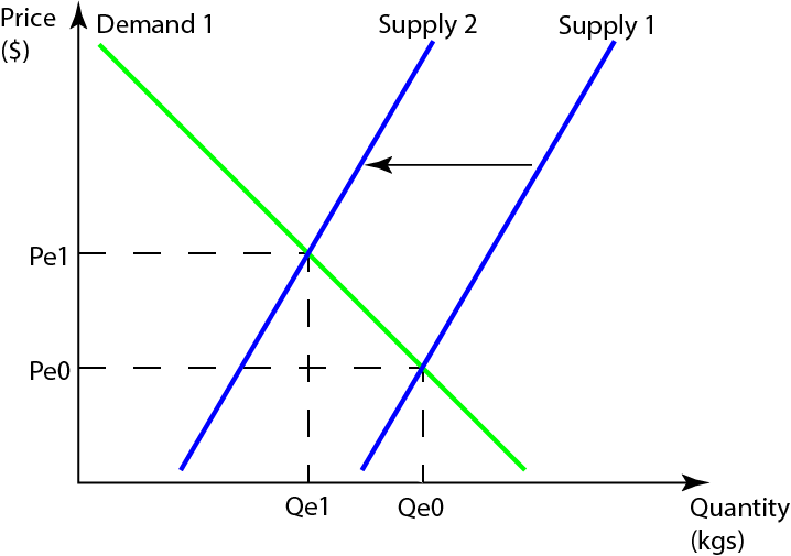 Increased Equilibrium Price Due to Leftward Shift of the Supply Curve