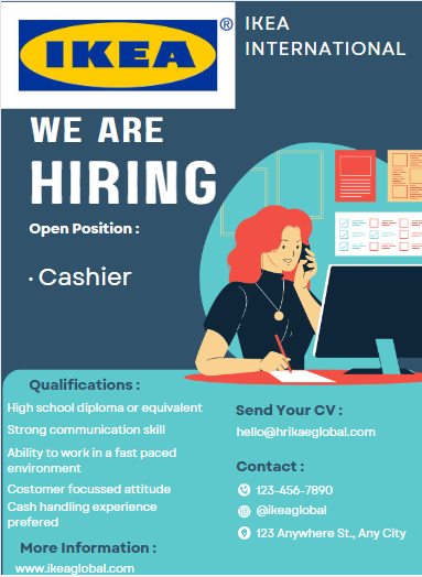 Newspaper ad for The Cashier Position at IKEA International Company